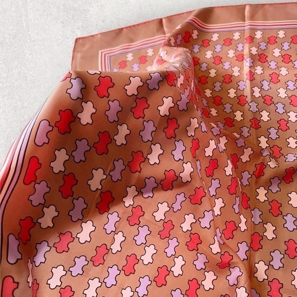 Vintage 70s Scarf Neckerchief 27” Square Puzzle Pieces Pink Lilac Tan - Picture 10 of 12